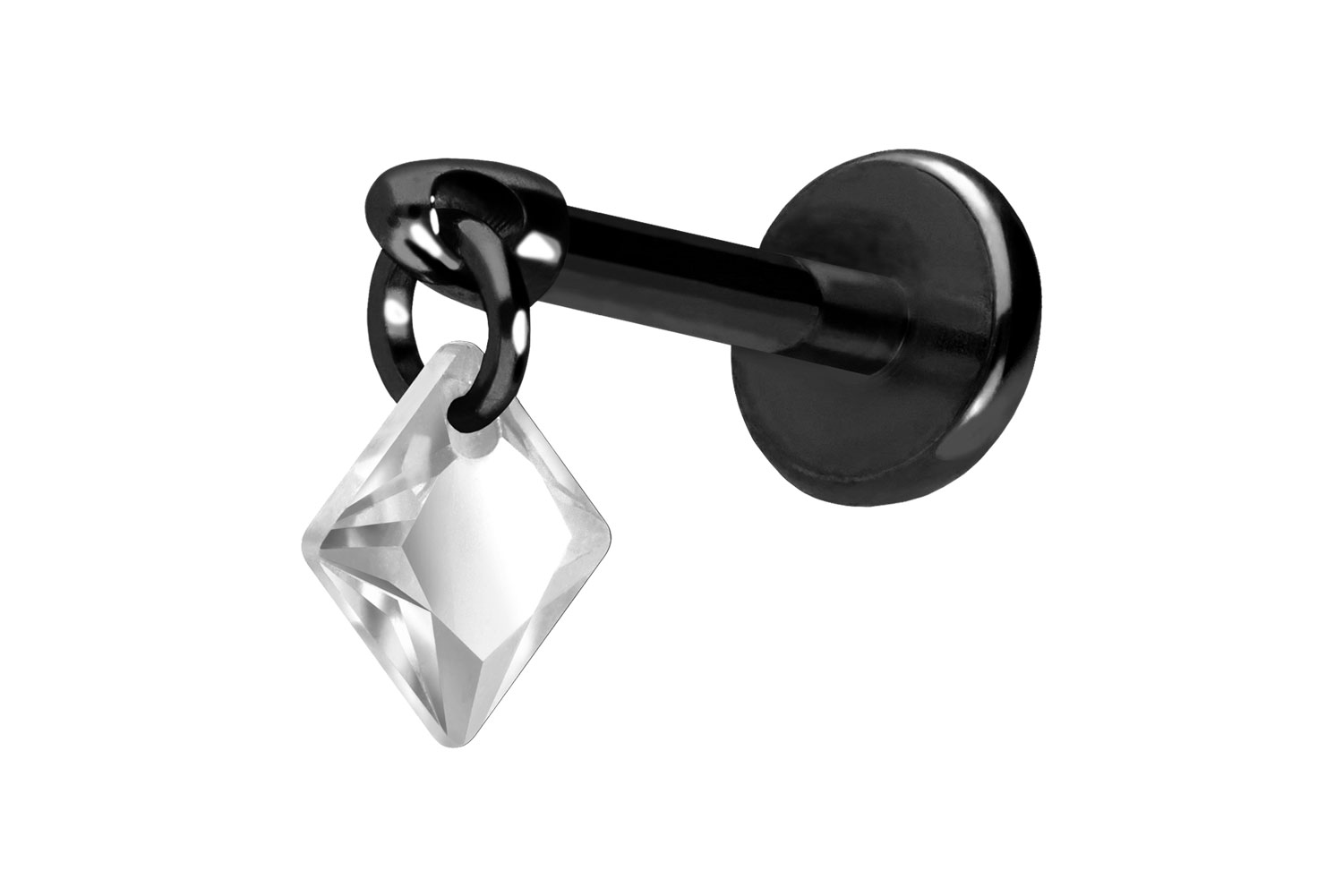 Titan Labret Piercing mit Push Fit KRISTALLQUADRAT